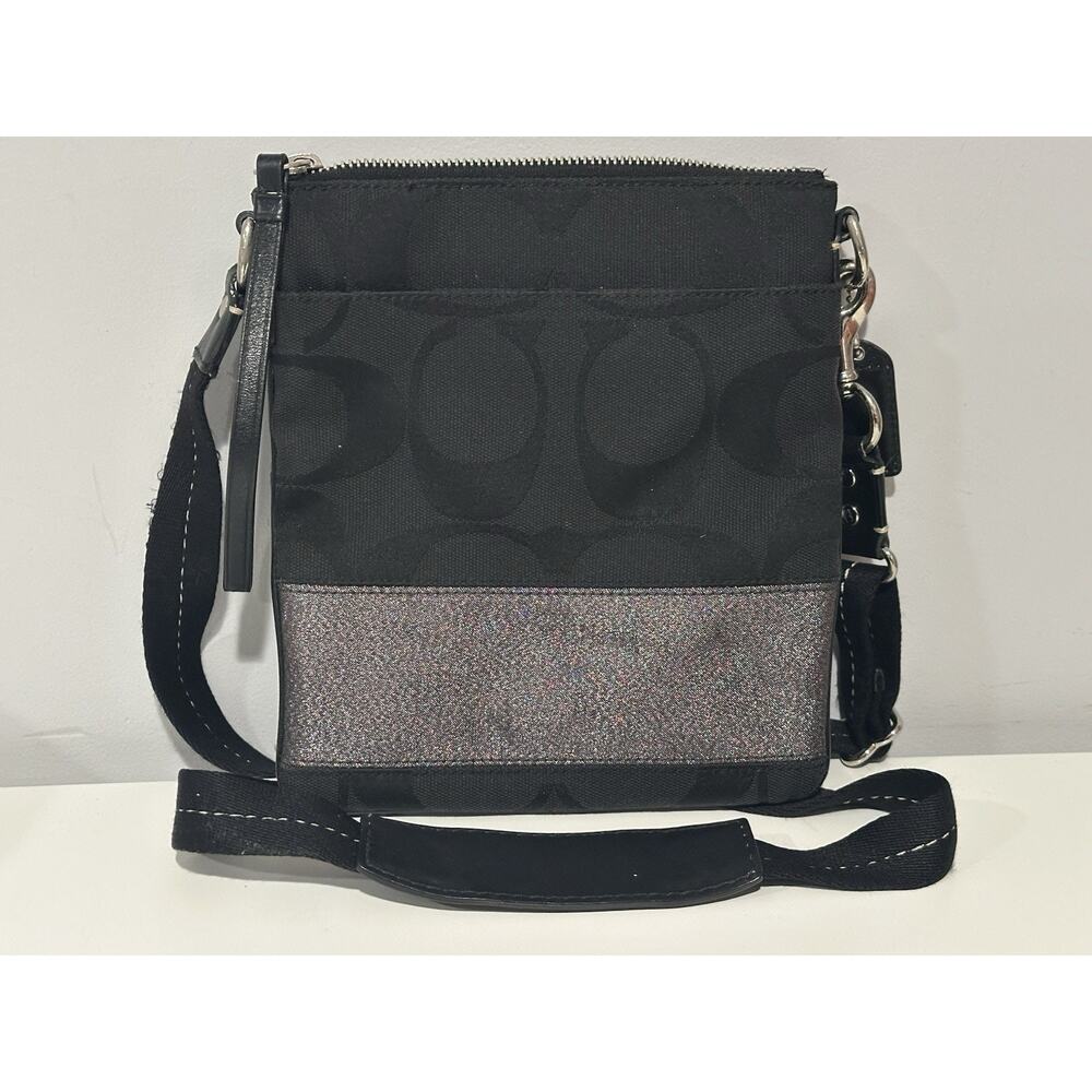 Coach Handbags Crossbody Purse Black & Silver Fabric Leather F06M-10129 - Picture 2 of 9